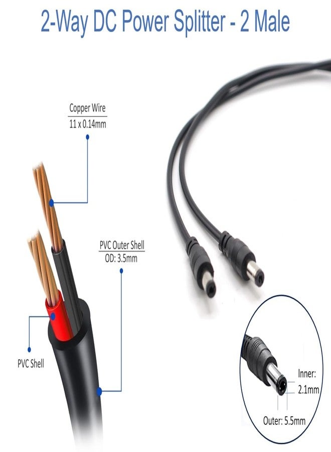 KEBILSHOP كابل KEBILSHOP DC Y Splitter، منفذ أنثى واحد إلى منفذي ذكر، كابل تمديد طاقة تيار مستمر 5.5 مم × 2.1 مم، لكاميرات المراقبة CCTV، وأجهزة توجيه المراقبة، وأجهزة تسجيل الفيديو الرقمية DVR، وغيرها. - Image 4